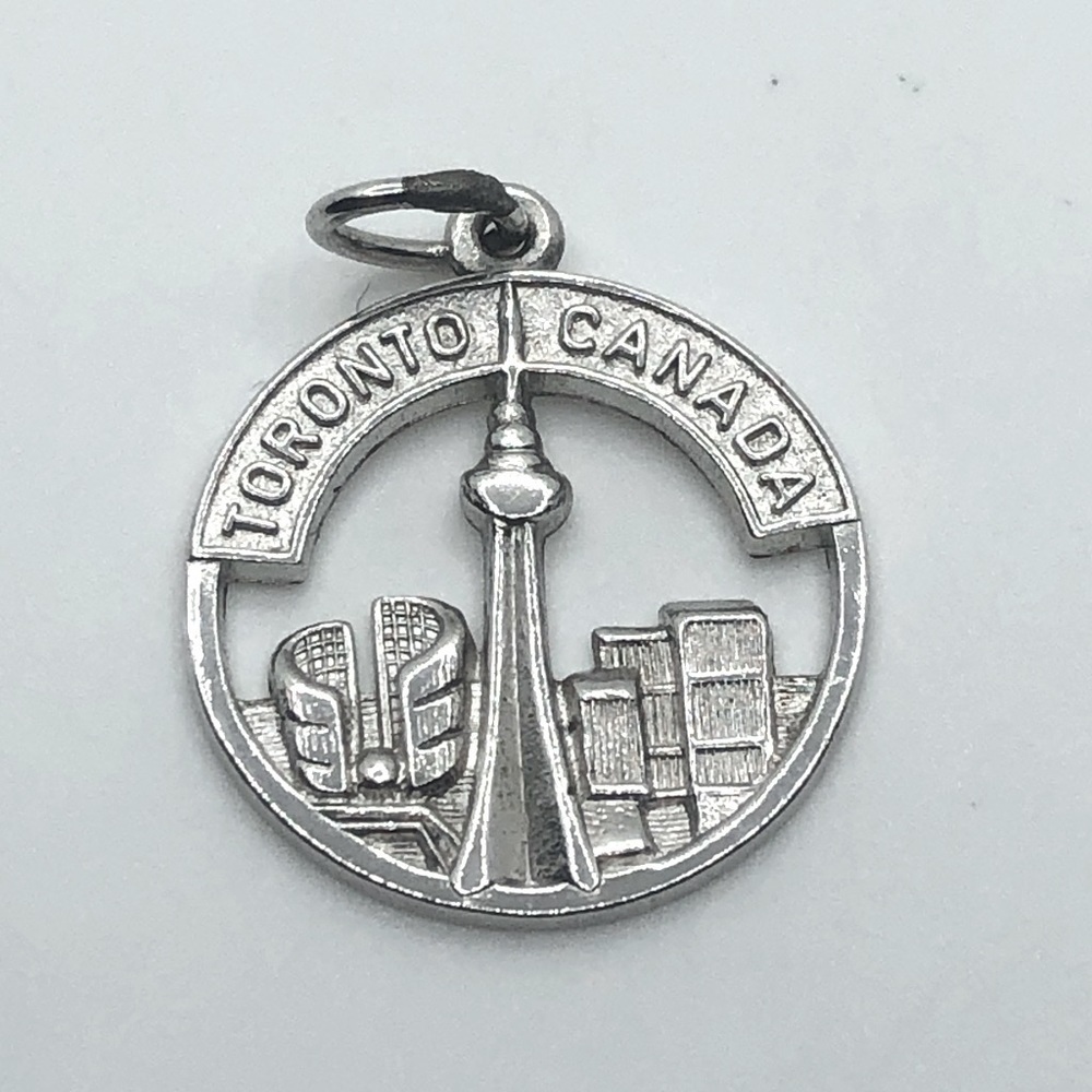 VTG Sterling Silver Toronto Cityscape Skyline CN Tower Pendant Charm 1”